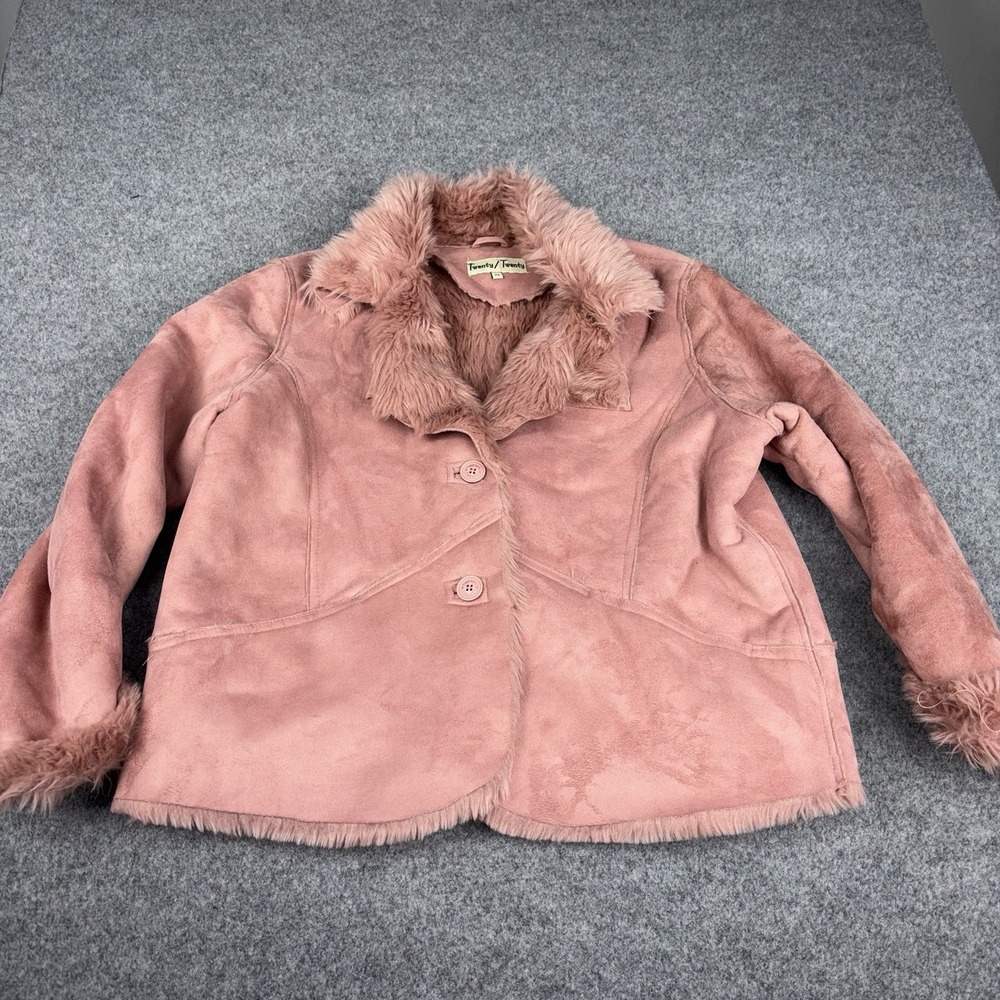 Twenty Twenty Fur Lined Jacket Women's 2X Pink Faux Suede Button Front Coat EUC